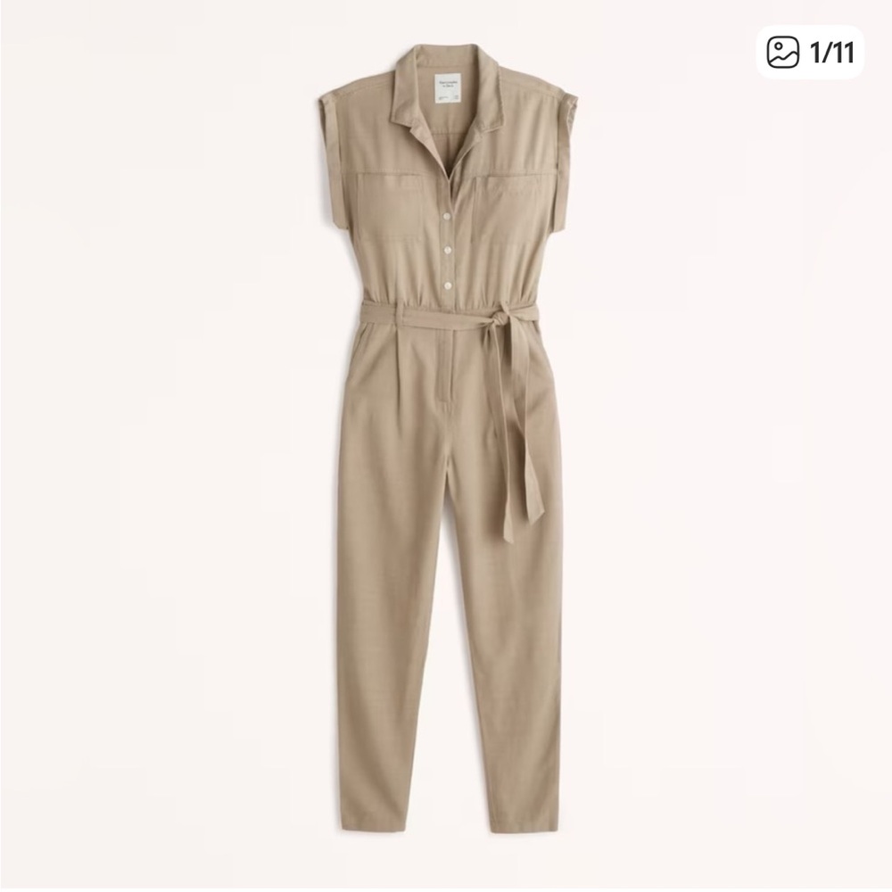 Abercrombie & Fitch Olive Green Tie-Waist Jumpsuit